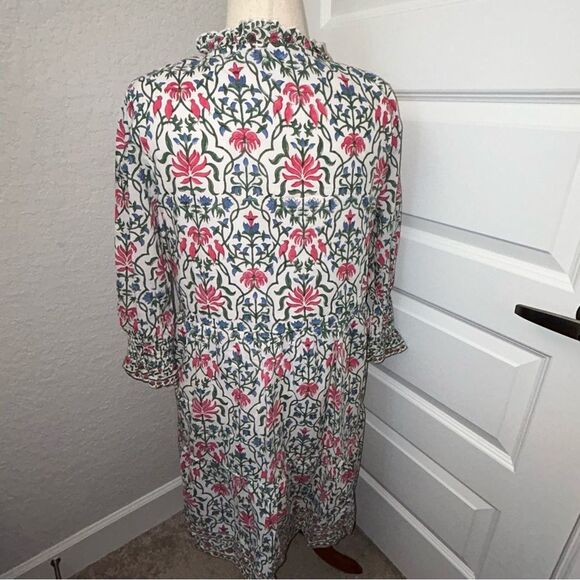 CHARLEE Floral Print Ruffle Collar Boho Tunic Dress - Picture 3 of 12